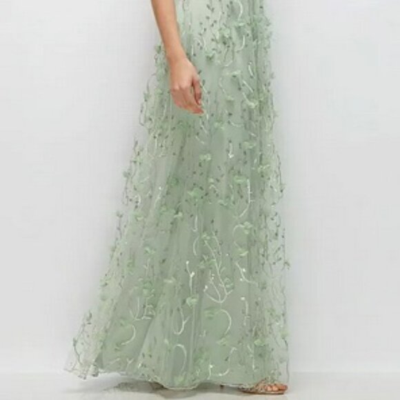 Dessy Collection Celedon Green Floral Embroidered Gown 3156 - Picture 4 of 6